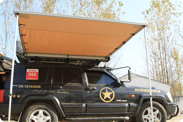 Longroad side awning and foxwing awning