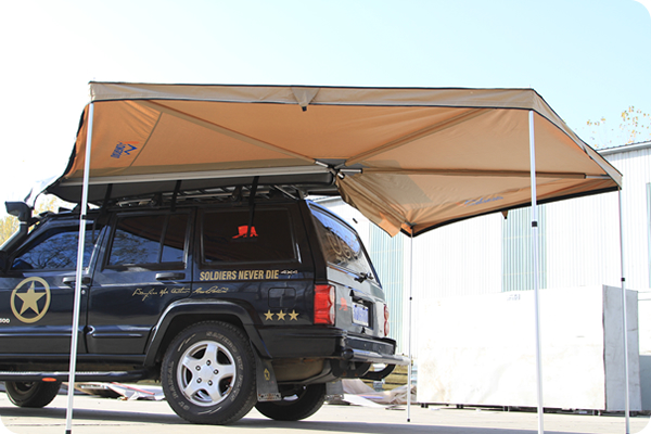 Longroad side awning and foxwing awning